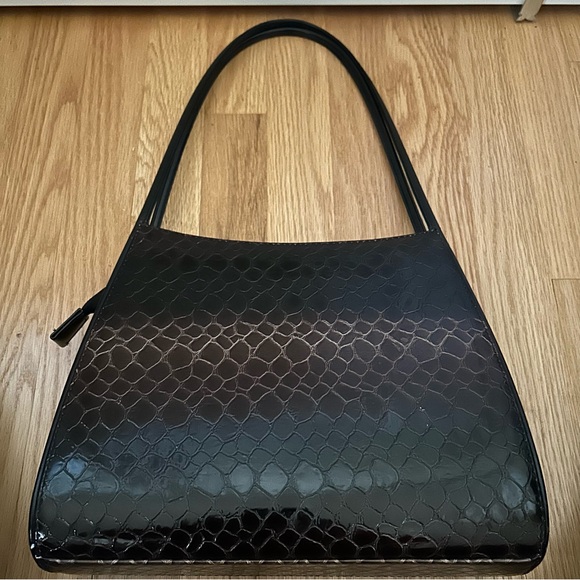 Brown Ombré Double Handle Croc Patent Handbag - Picture 2 of 10